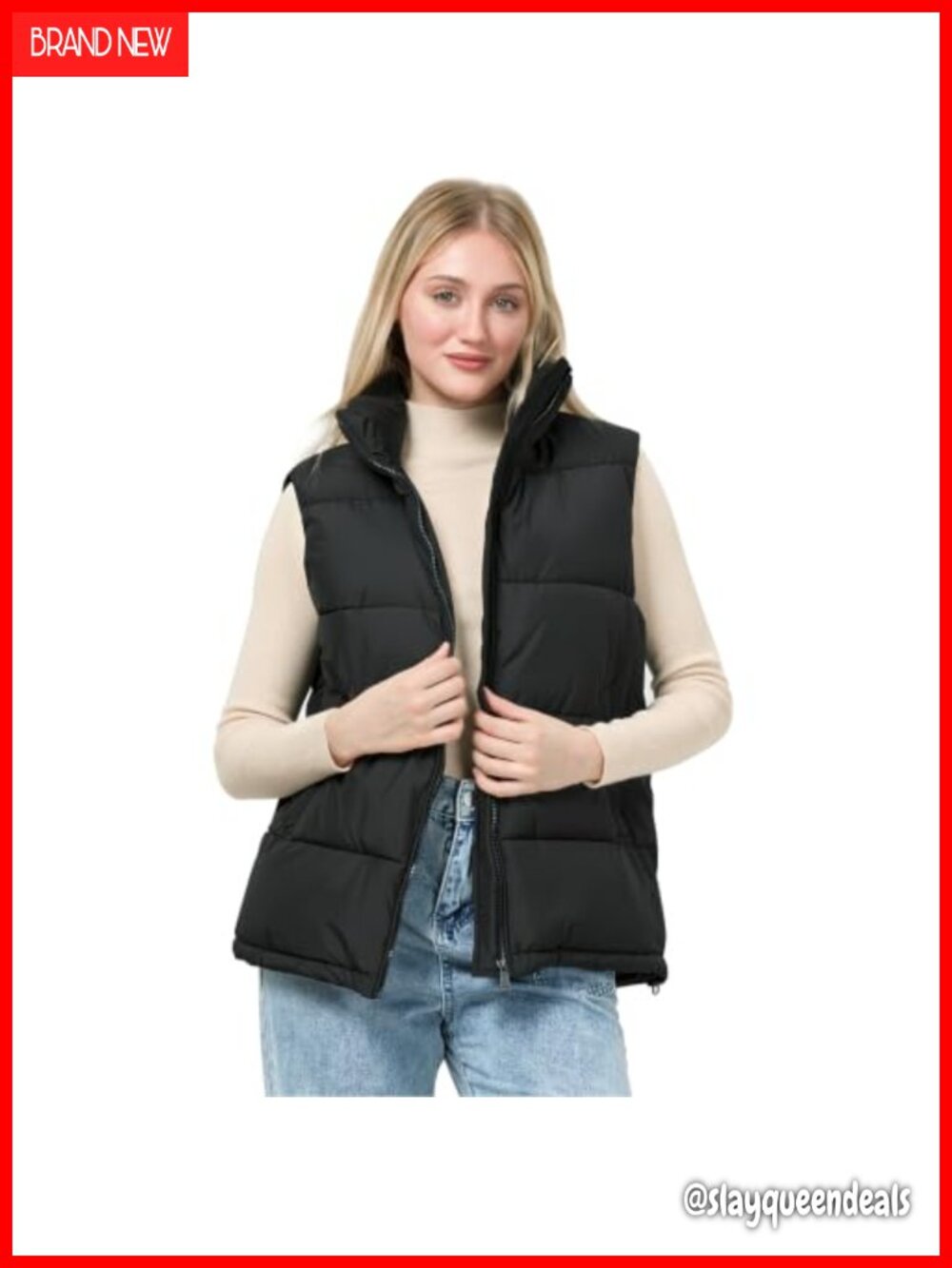 Quilted Puffer Vest Stand Collar Lightweight Sleeveless Zip Up Outerwear